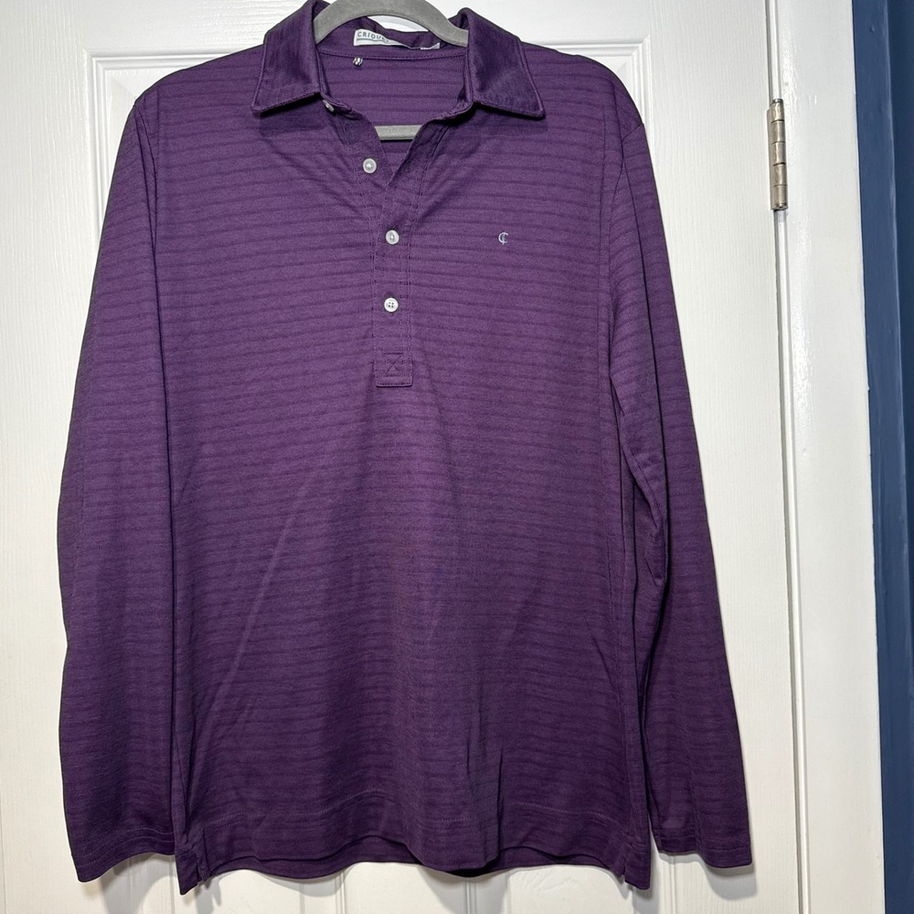 Criquet Mens Long Sleeve Pima Cotton Blend Polo Shirt Purple Stripe Size M
